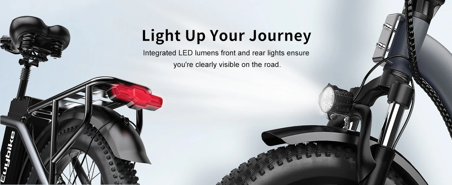 Cybervelo 1000W ebike for adults, 20A Large Removable Battery, Foldable Electric Bike, 20" Fat Tire ebike for all terrain