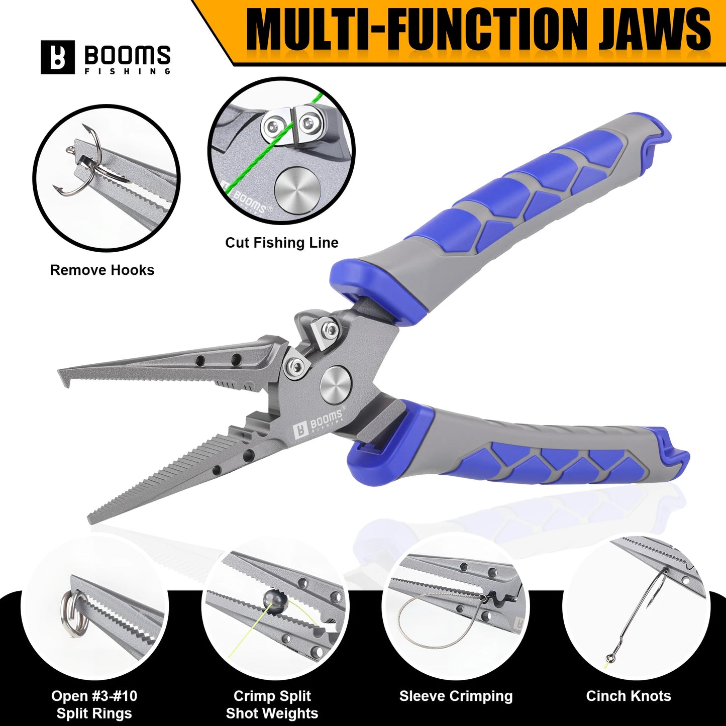 Booms Fishing XW15 Fishing Pliers 7.6in Carbon Steel Split Ring Hook Remover Pliers Stainless Steel Braid Line Cut Fishing Gear