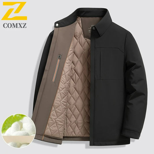 COMXZ Luxury Men Padded Jacket Comfortable Commute Office Lightweight Parka Stand Collar Outdoor Windproof Winter Padding Coat