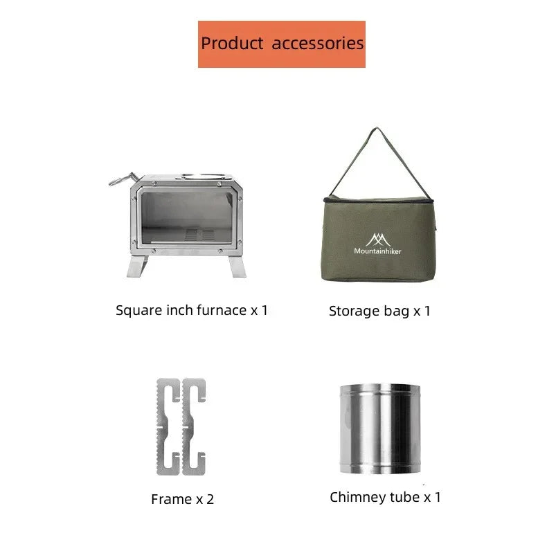 MOUNTAINHIKER Wood Burner Stove Portable Firewood Square Stove Stainless Steel Outdoor Fire Heater Stove Picnic Hiking Camping