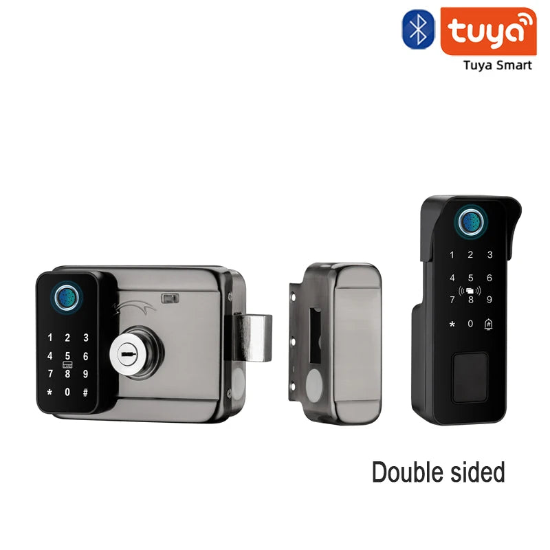 Tuya Waterproof Smart Door Lock Fingerprint Outdoor Garden Remote Control APP Card Digital Code Electronic Double Rim Lock﻿ ﻿