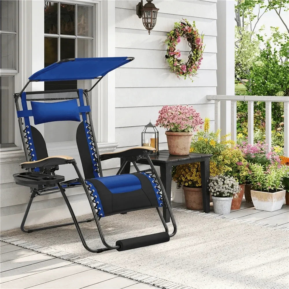 Outdoor Zero Gravity Chair XL Foldable Reclining Lounge Chair With Adjustable Sun Shade Cupholder Pillow Camping Chair For Pool