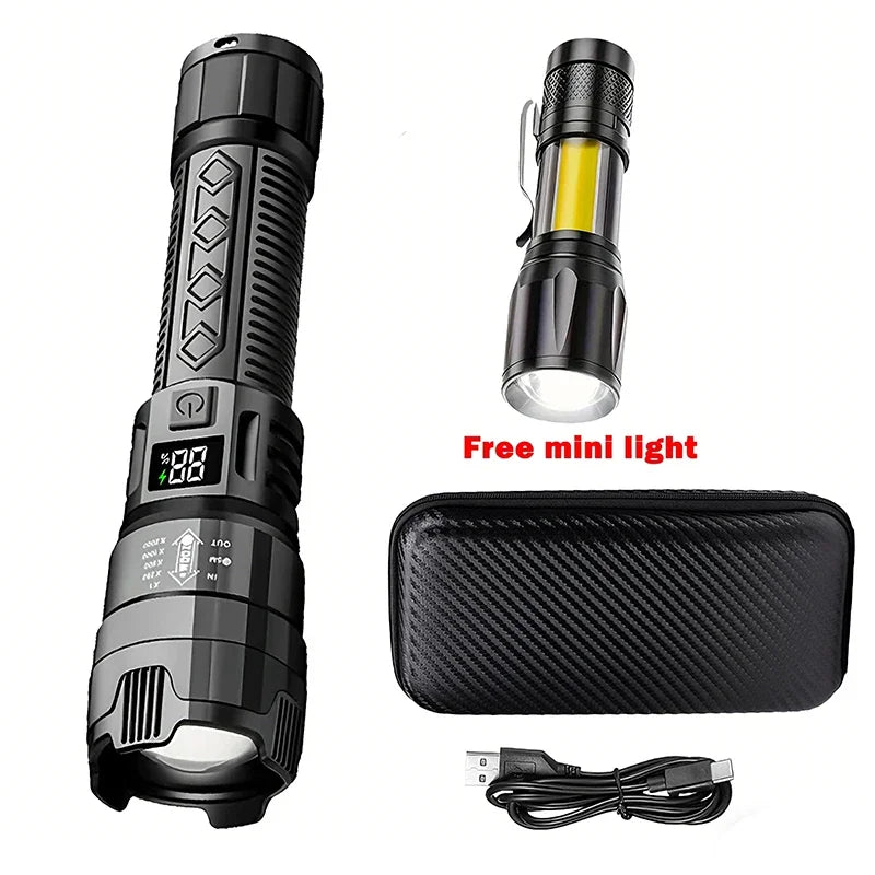 High Power 1000LM LED Flashlight Built-in Battery USB Rechargeable Strong Light Tactical Torch Outdoor Camping Hiking Lantern
