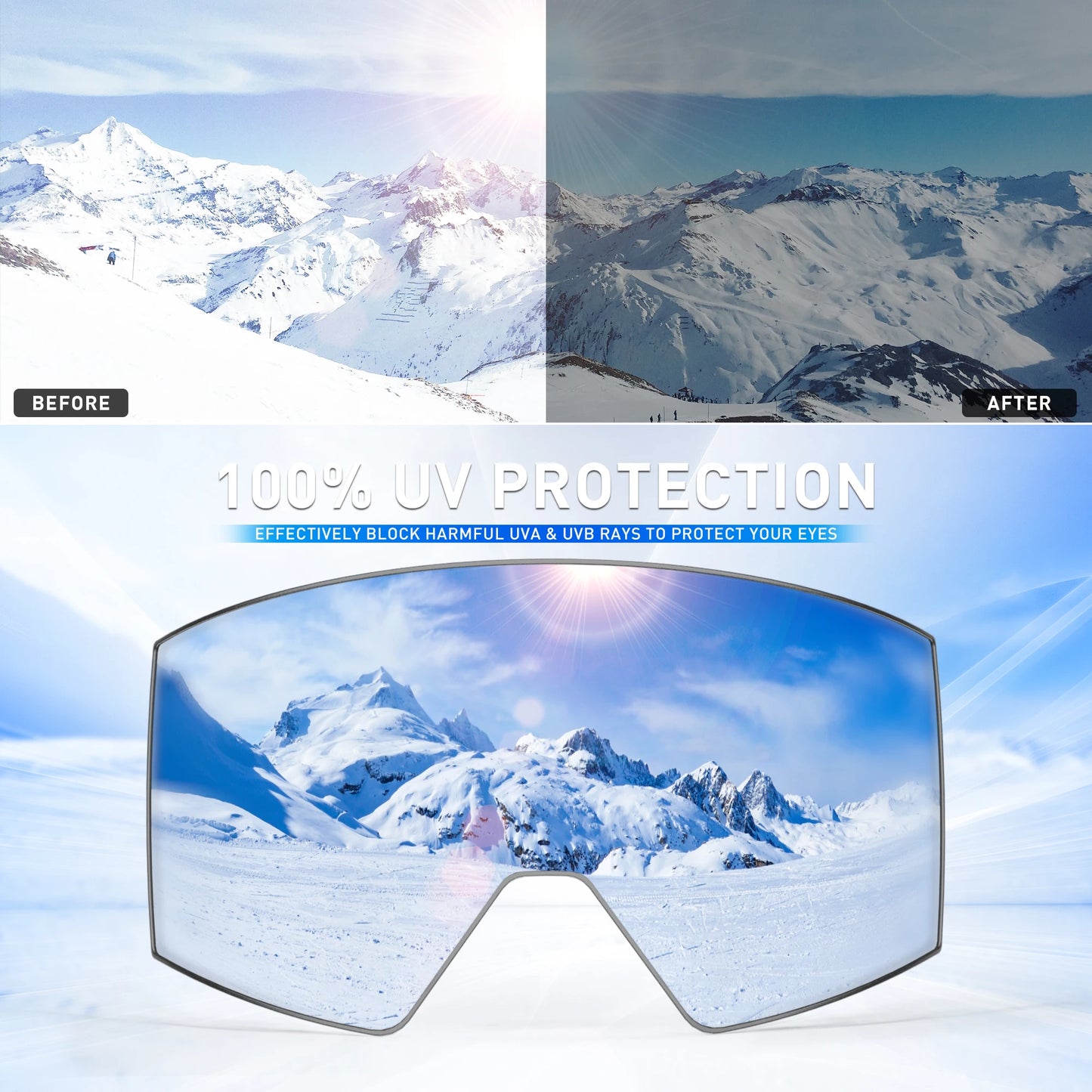 KAPVOE Outdoor Ski Snowboard Goggles for Men Women OTG Snow Goggles Anti Fog UV Protection Double Layer Magnetic Lenses