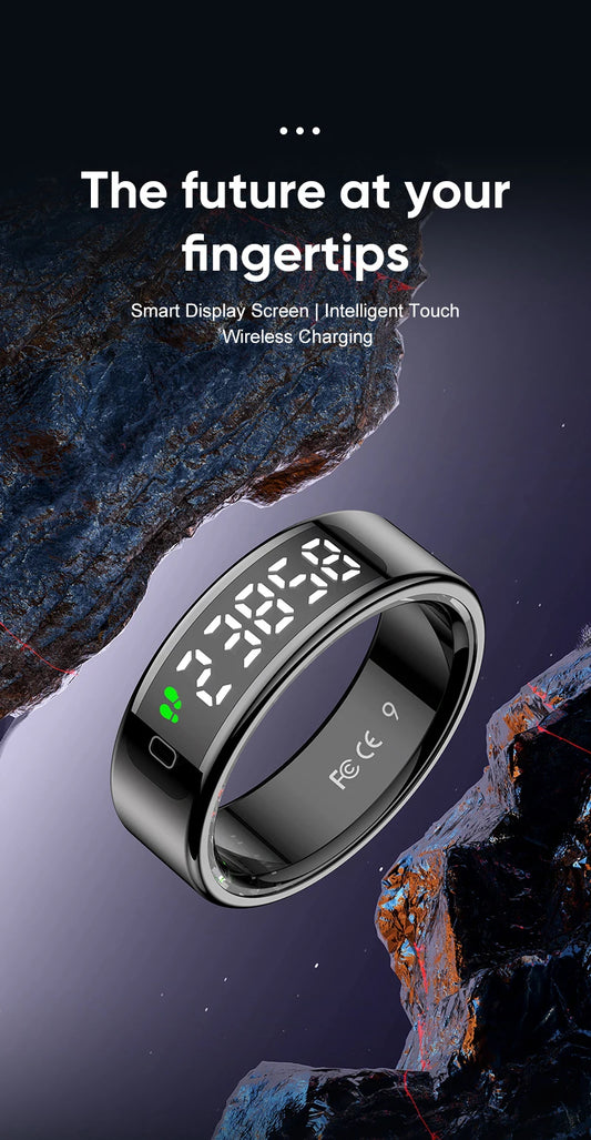 AMZMAX R11 Smart display Ring Men Women with Wireless Charging stand,Health and Sleep Monitor,5ATM Waterproof,Multi-sport Modes