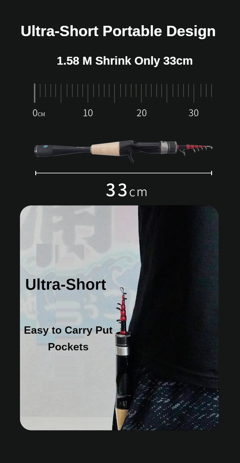 PURELURE 1.50m XUL BFS Telescopic Rod 5ft Travel Rod Trout Spinning Casting Solid Tip Carbon Fishing Rod Small Bait Perch Rod