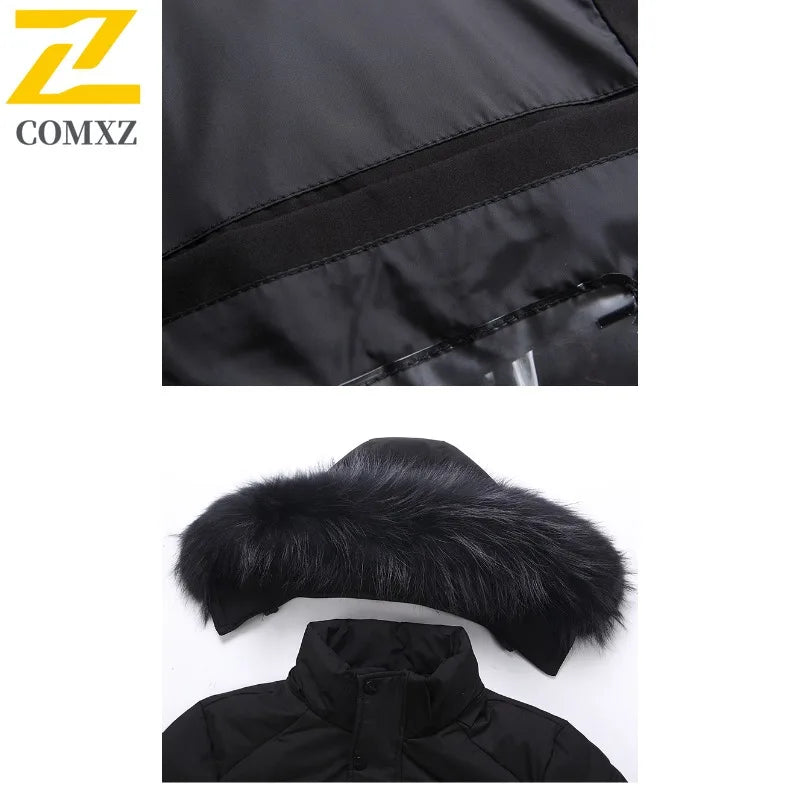 Maxbarley 2025 Winter Puffer Jacket Men Long Designer Brand Windproof Wool Collar Hooded Down Jacket Ski Warm Filler Down Coats