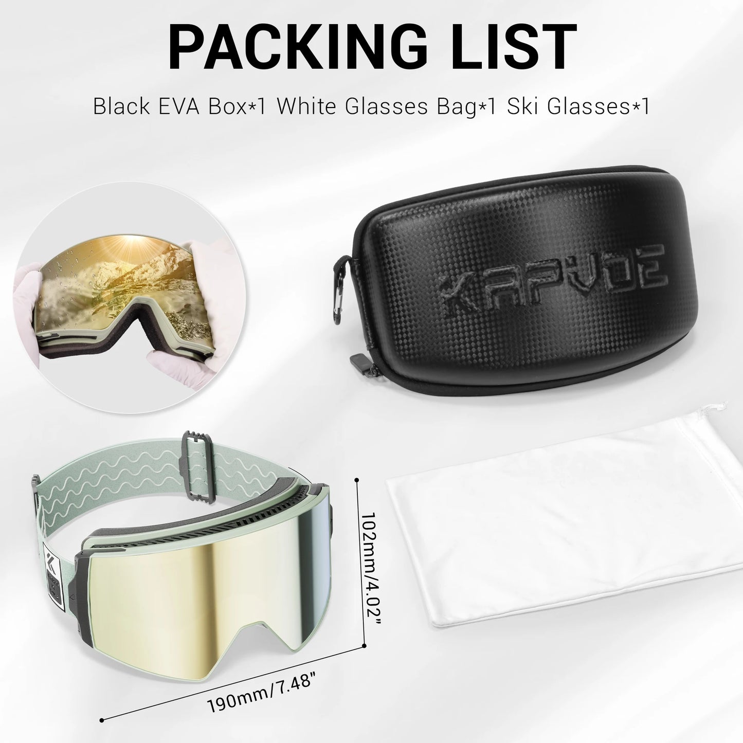 KAPVOE Outdoor Ski Snowboard Goggles for Men Women OTG Snow Goggles Anti Fog UV Protection Double Layer Magnetic Lenses