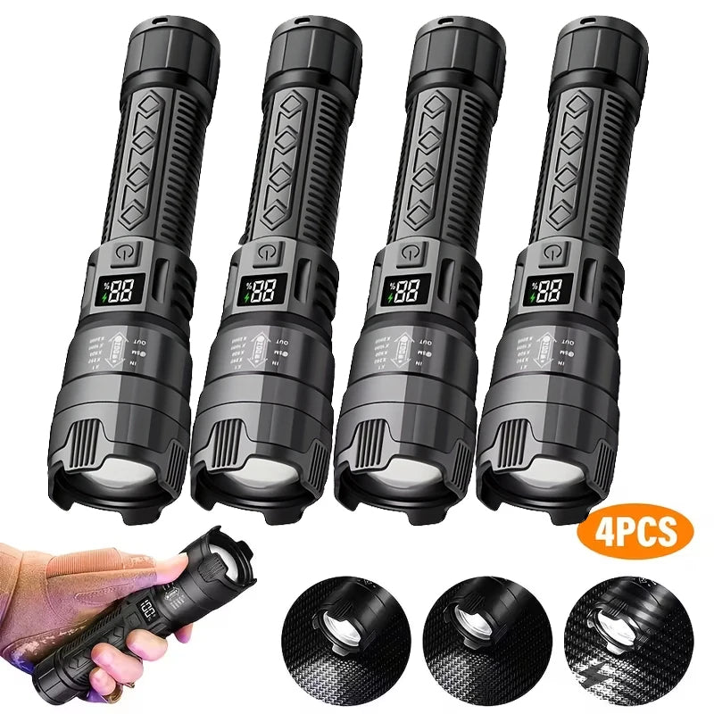 High Power 1000LM LED Flashlight Built-in Battery USB Rechargeable Strong Light Tactical Torch Outdoor Camping Hiking Lantern