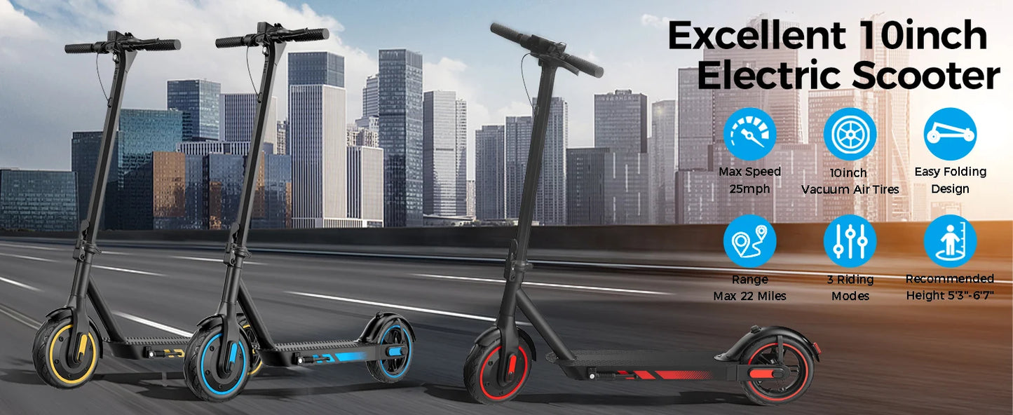 HiQiS V10 E-scooter 500WMotor 36V 10.5Ah 25MPH Speed 22mile Range Foldable E-scooter 10inch Air Tire Electric Scooter for Adults