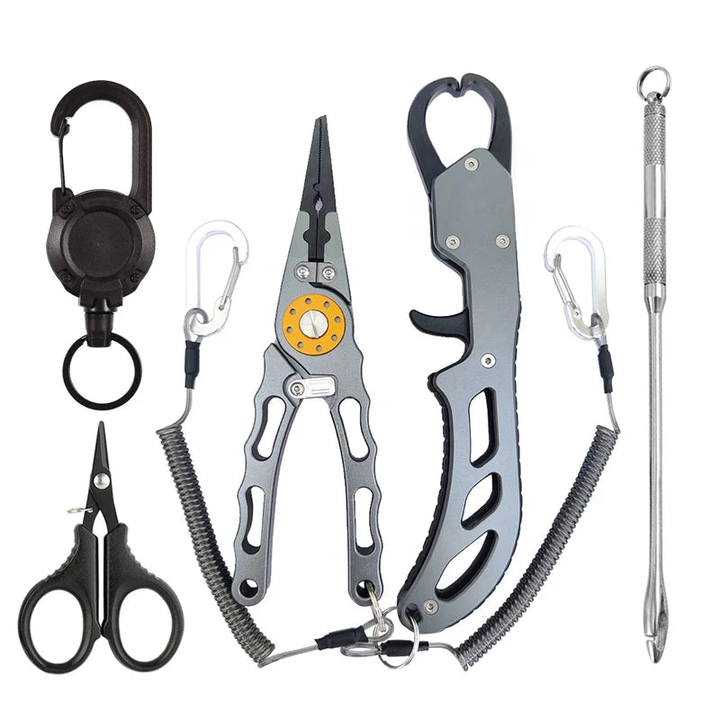 Shawto Aluminium Alloy Fishing Gripper Professional Fishing Lip Grabber Tool Fish Scissors Clip Fish Control Tackle Pliers Gear