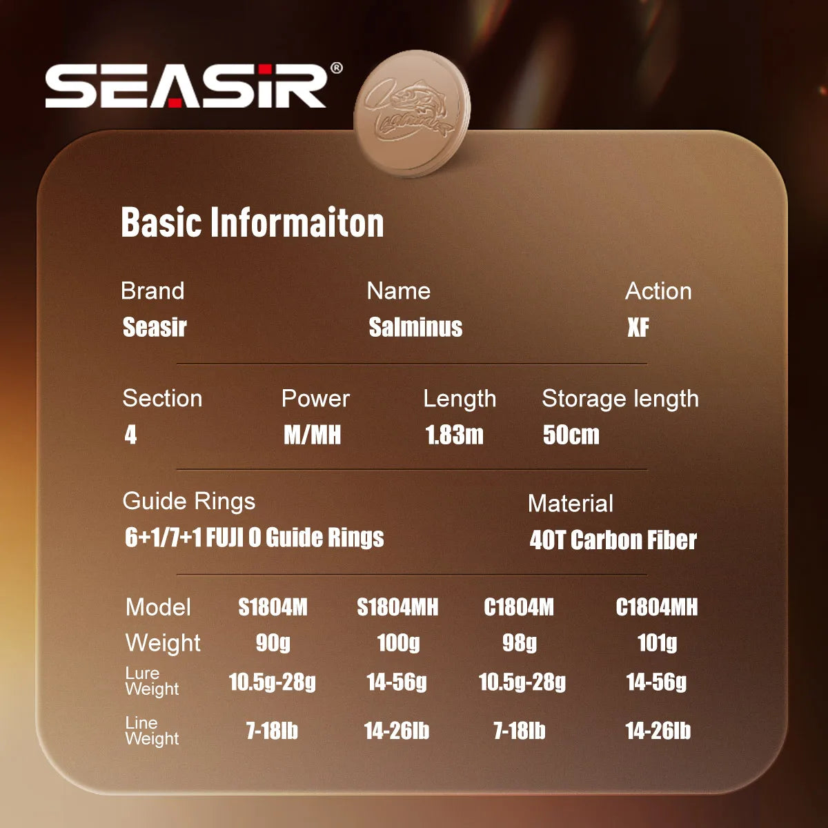 Seasir Salminus XF M/MH Spining&Casting Fishing Rod FUJI O Guide Rings 1.83M Drag 7-9KG 4-Piece Heavy Power All-Round Travel Rod