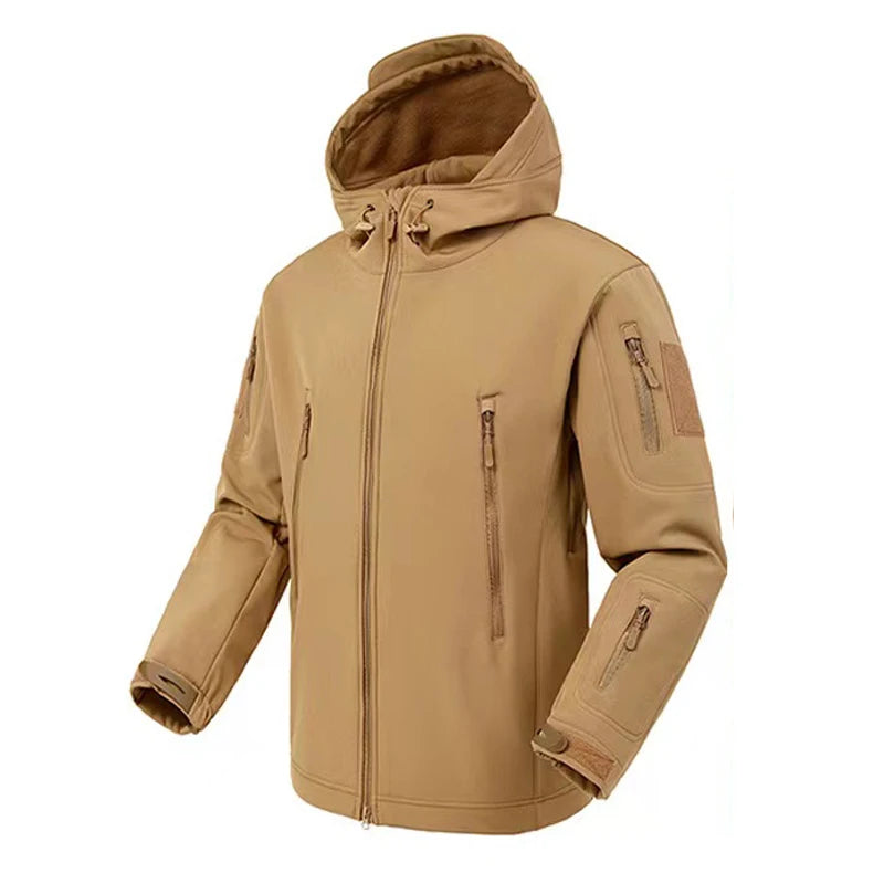 Men's Autumn Winter SoftShell Fleece Jackets Male Hood Windproof Coat Fishing Hiking Camping Climbing Skiing Warm Pants Trousers