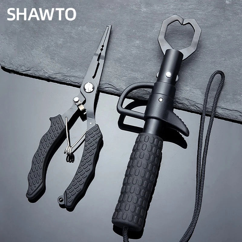 Shawto Aluminium Alloy Fishing Gripper Professional Fishing Lip Grabber Tool Fish Scissors Clip Fish Control Tackle Pliers Gear