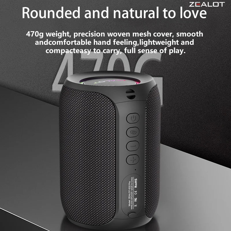 ZEALOT S32 pro Bluetooth Wireless Outdoor Portable Subwoofer Speaker Waterproof IPX6 Dual Pairing 3600mAh Wireless Speaker