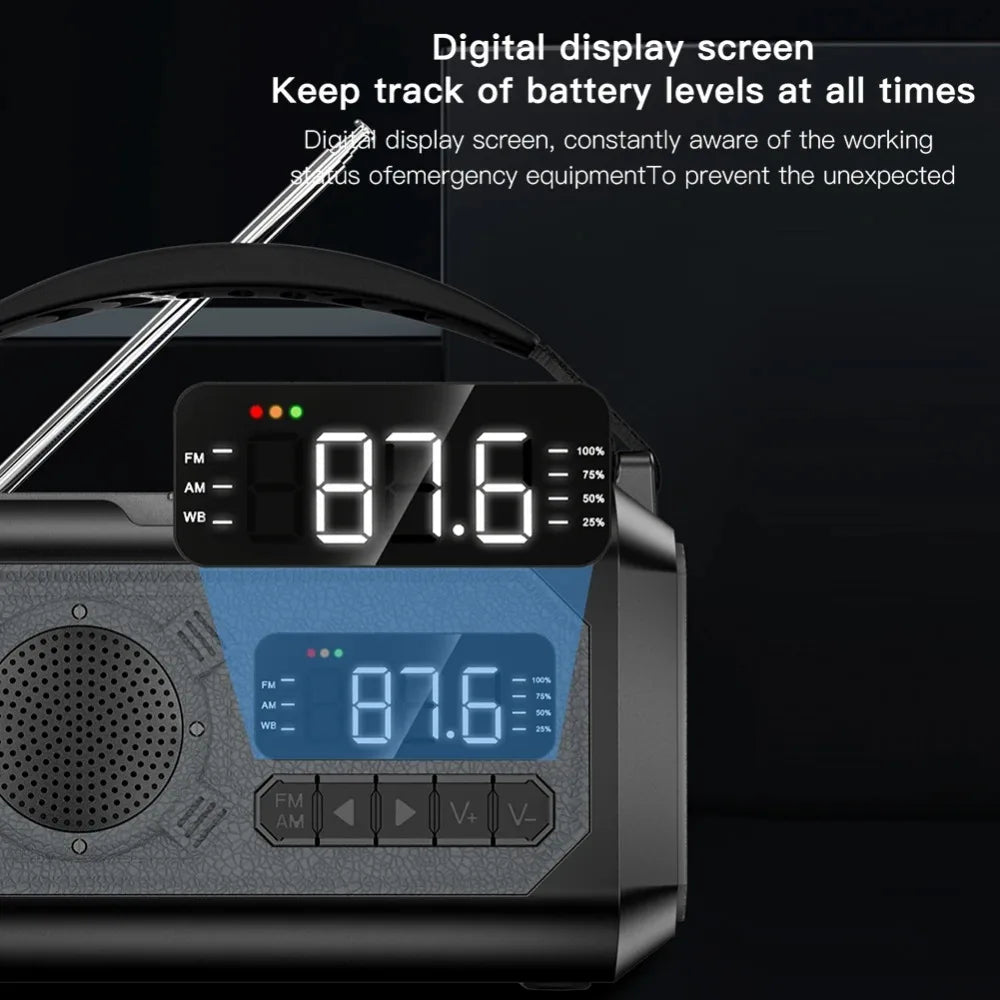 12000mAh AM/FM/NOAA Weather Radio with 2 Solar Panels Solar Hand Crank Portable Emergency Radio Reading Lamp for Outdoor Camping
