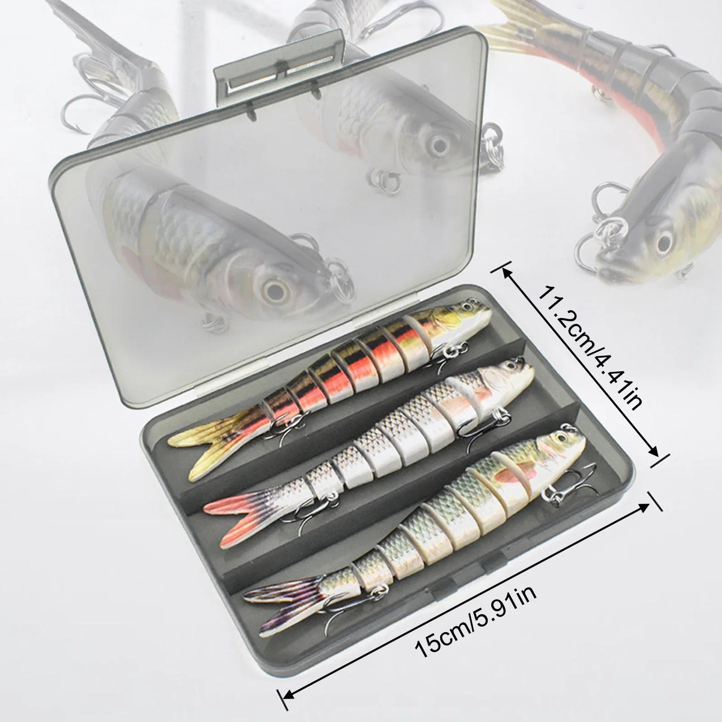 14cm 8 Section Hard Lure Bait Set 3PCS ABS Plastic Realistic Multi Joint Fishing Lure for Bass Trout Saltwater Freshwater