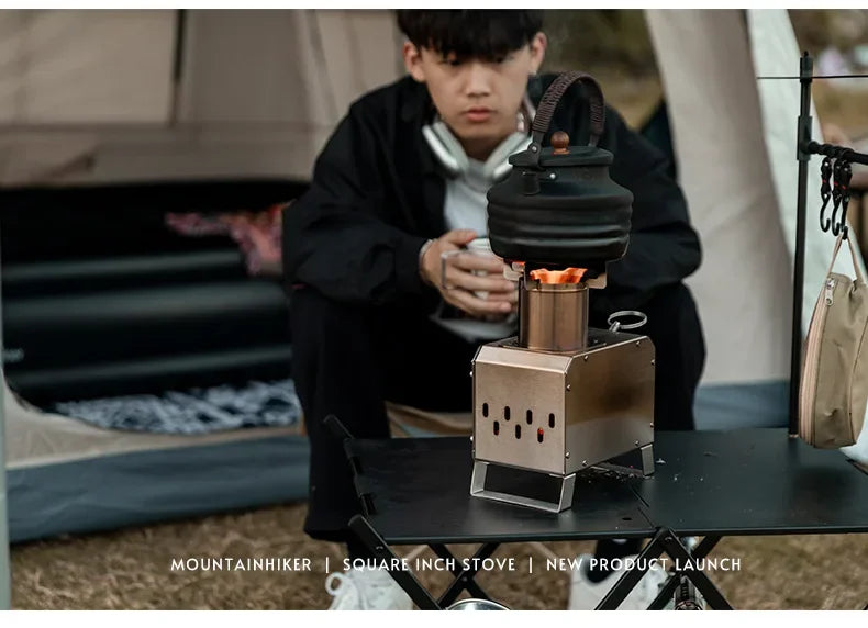 MOUNTAINHIKER Wood Burner Stove Portable Firewood Square Stove Stainless Steel Outdoor Fire Heater Stove Picnic Hiking Camping
