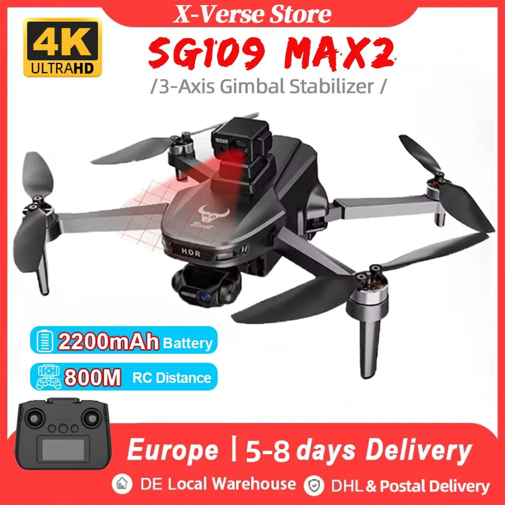 SG109 Max2 Drone With 4K Camera 3 Axis Stabilized Gimbal Mini Drone 360-degree Laser Obstacle Avoidance 4K HD Camera GPS Drones