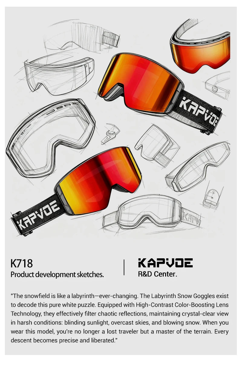 KAPVOE New Photochromic Ski Goggles Snowboard OTG Snow Glasses Magnetic Lens Men Women UV400 Double Layers Lens Anti Fog Skating
