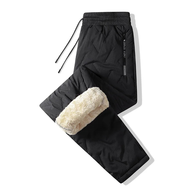 Men Plush Thick Fleece Waterproof Sweatpant Winter Windproof Casual Pants Heavyweight Pants Lambswool Warm Trousers Outerwear