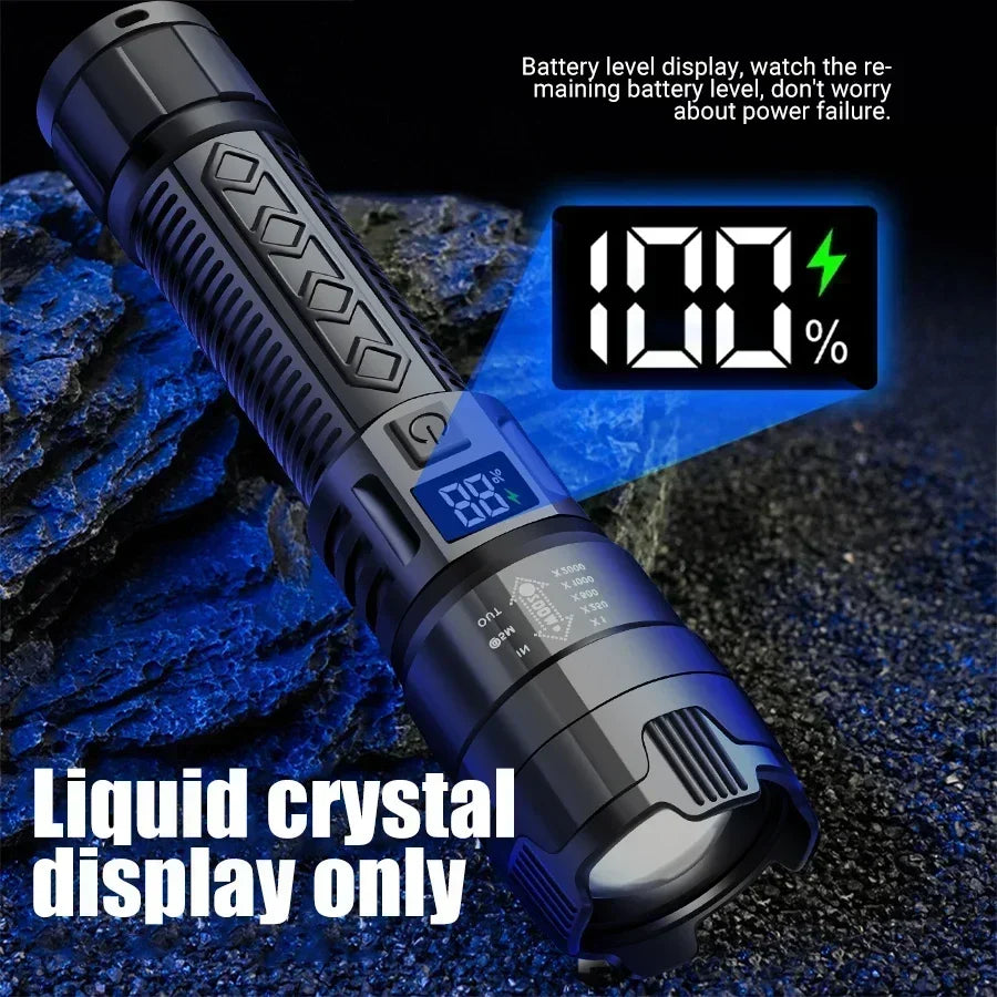 High Power 1000LM LED Flashlight Built-in Battery USB Rechargeable Strong Light Tactical Torch Outdoor Camping Hiking Lantern