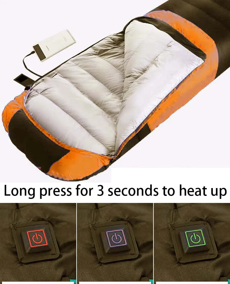 Heated Down Cotton Sleeping Bags USB Power Supply Backpacking Lightweight Waterproof Gear Equipment for Outdoor Travel Hiking