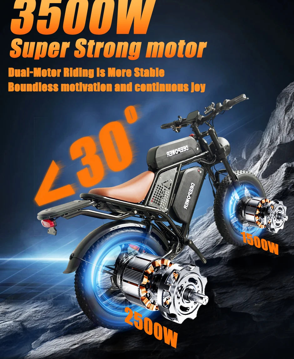 Deepower S8 Electric Bicycle Dual drive 3500W Dual Motor Electric Bike 48V 60AH Removable Battery 20 Inch Fat Tire Adult Ebike