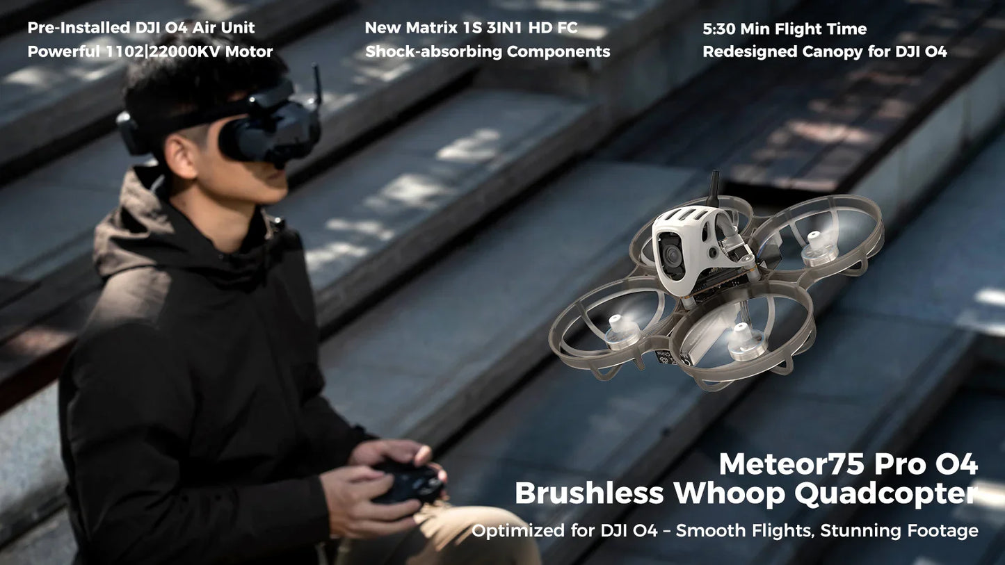 BETAFPV Meteor75 Pro Brushless Whoop Quadcopter DJI O4/PNP Version with Matrix 1S 3IN1 HD FC and 1102 Motor Mini Smart RC Drones