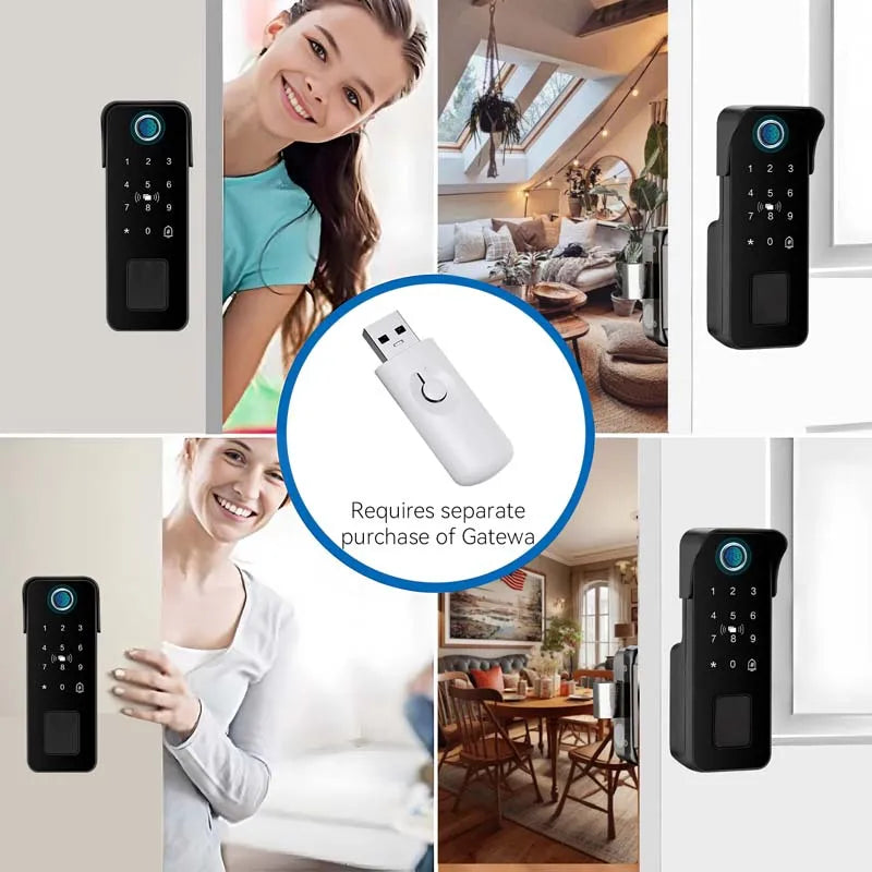 Tuya Waterproof Smart Door Lock Fingerprint Outdoor Garden Remote Control APP Card Digital Code Electronic Double Rim Lock﻿ ﻿