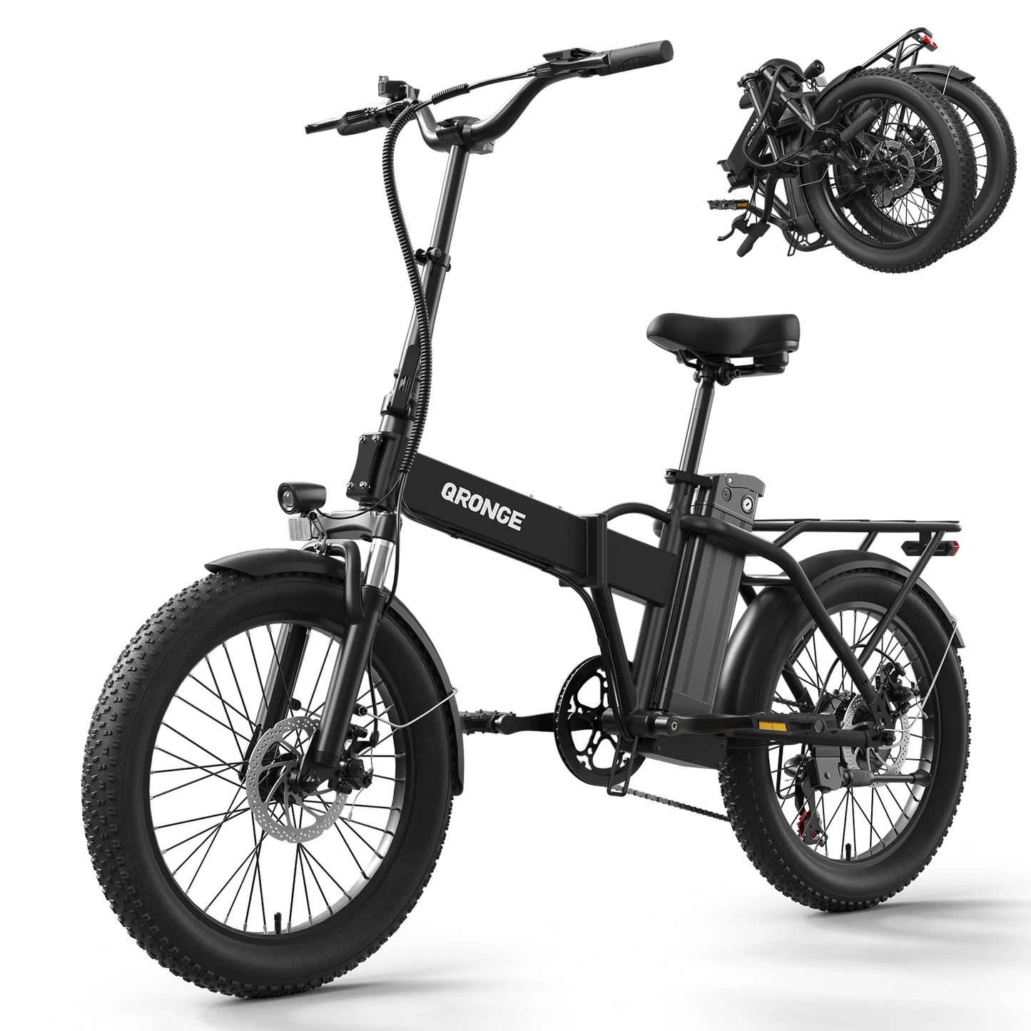 QRONGE Waterfall Folding Electric Bike 1000W Peak 48V 13.5AH Removable Battery Electric Bicycle 20" Fat Tire 28 MPH max E-Bike