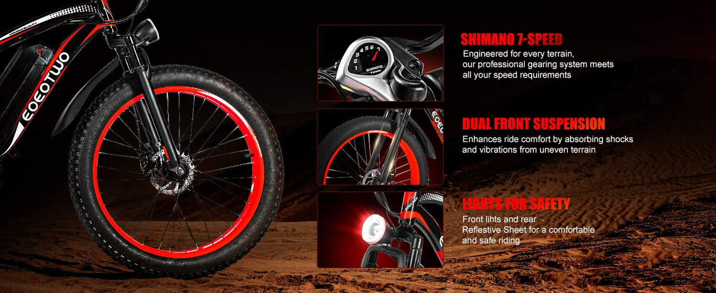 EOEOTWO E01 Electric Bike for Adults 1500W Peak Motor 26" Fat Tire Ebike 34MPH 60Miles Range UL2849 Certified Mountain Bicycle