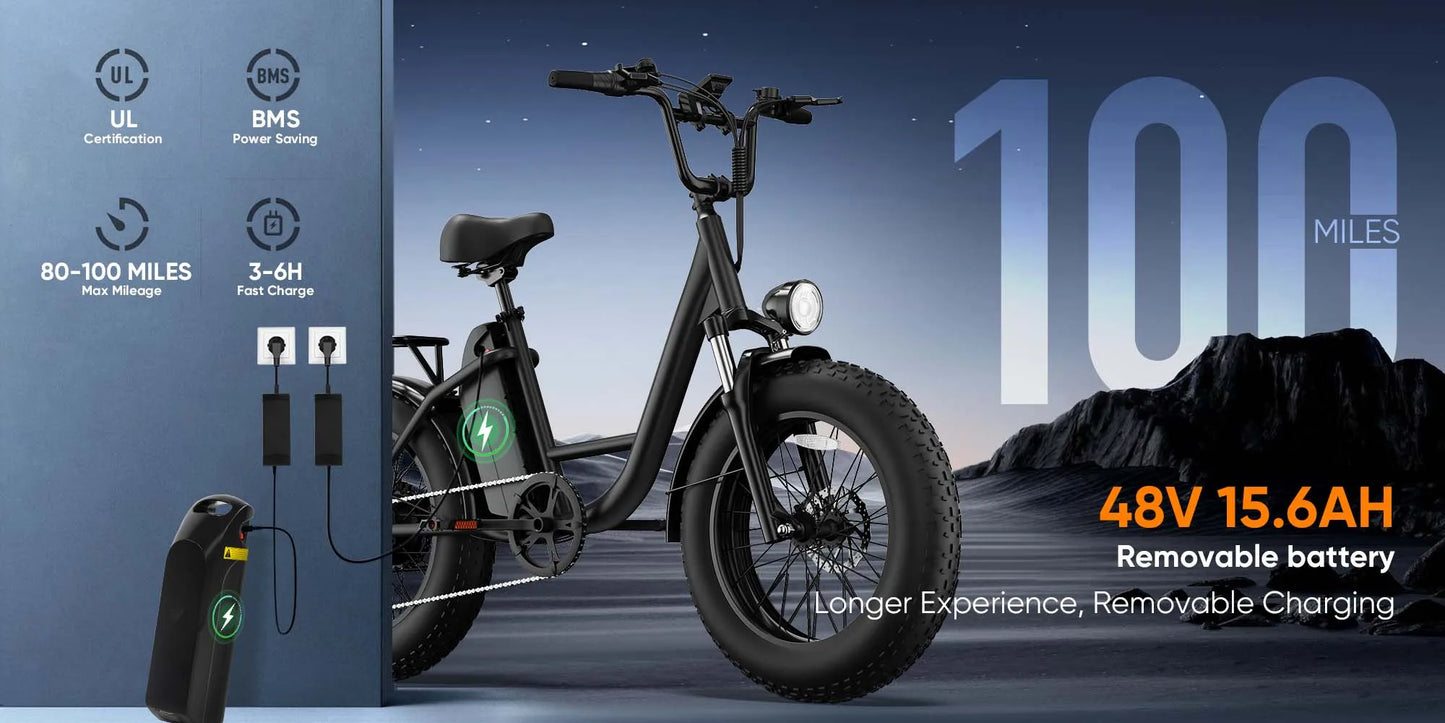 URLIFE E20PRO All-Terrain 20"*4" Fat Tire E-Bike 1500W Motor 48V 15.6Ah Battery 100Mi Range), Color Display & Front Suspension