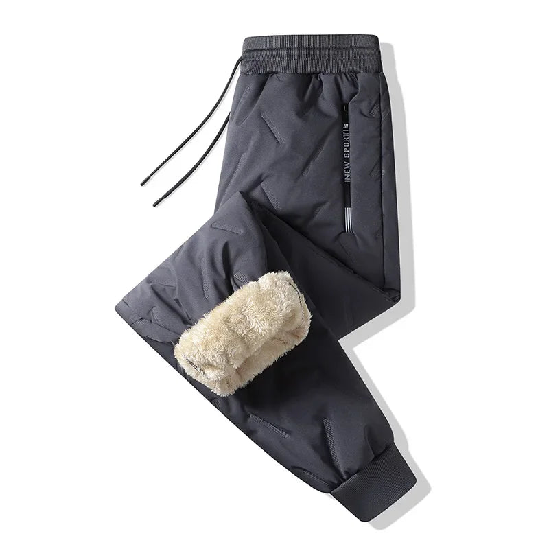 Men Plush Thick Fleece Waterproof Sweatpant Winter Windproof Casual Pants Heavyweight Pants Lambswool Warm Trousers Outerwear