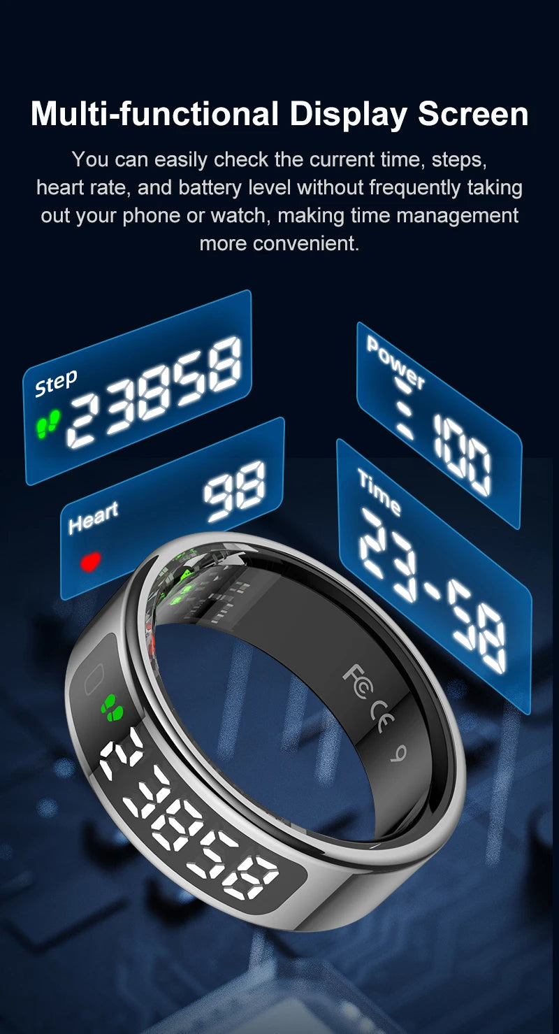 AMZMAX R11 Smart display Ring Men Women with Wireless Charging stand,Health and Sleep Monitor,5ATM Waterproof,Multi-sport Modes