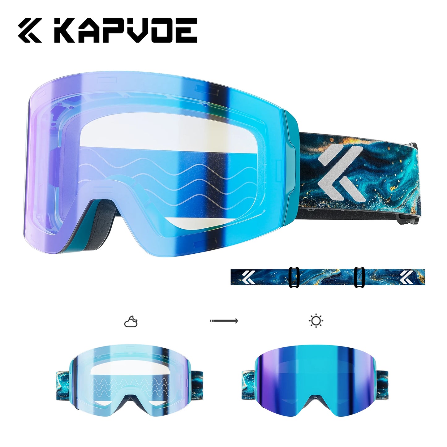 KAPVOE New Photochromic Ski Goggles Snowboard OTG Snow Glasses Magnetic Lens Men Women UV400 Double Layers Lens Anti Fog Skating