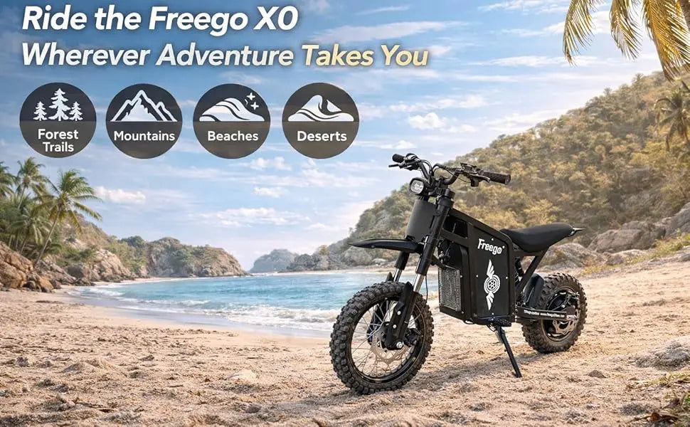 Freego X0 Mini Dirt Bike for Teens Adults 3600W Motor 40MPH Dual Hydraulic Disc Brakes All-Terrain Motorcycle Off-Road E-Bike UL