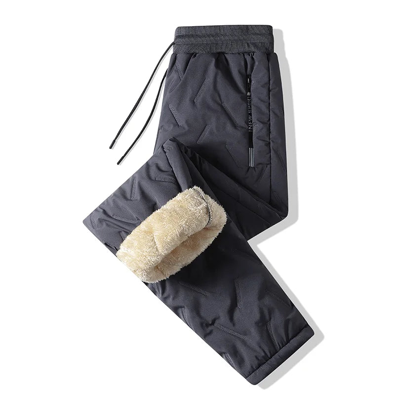 Men Plush Thick Fleece Waterproof Sweatpant Winter Windproof Casual Pants Heavyweight Pants Lambswool Warm Trousers Outerwear