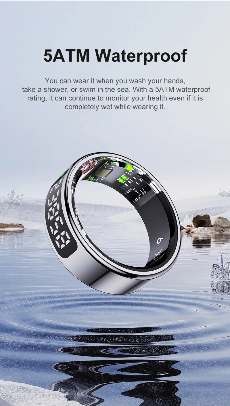 AMZMAX R11 Smart display Ring Men Women with Wireless Charging stand,Health and Sleep Monitor,5ATM Waterproof,Multi-sport Modes