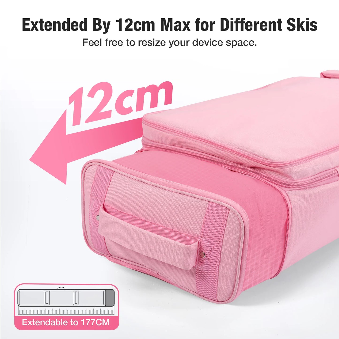 Pink/Black Winter Skiing Bag with Rolling Wheel Padded Polyester Waterproof Bag Adjustable Length 3 Separation Storage Board Bag