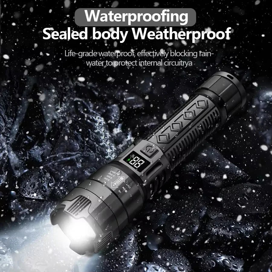 High Power 1000LM LED Flashlight Built-in Battery USB Rechargeable Strong Light Tactical Torch Outdoor Camping Hiking Lantern