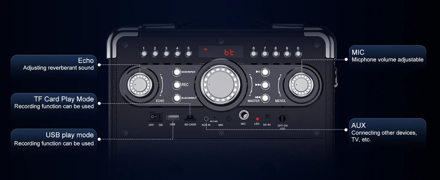 S8-T Kara Ok with 3 Microphones, Portable Bluetooth 5.3 Kara Ok Speaker, Suitable for Outdoor Activities, Parties and Parties