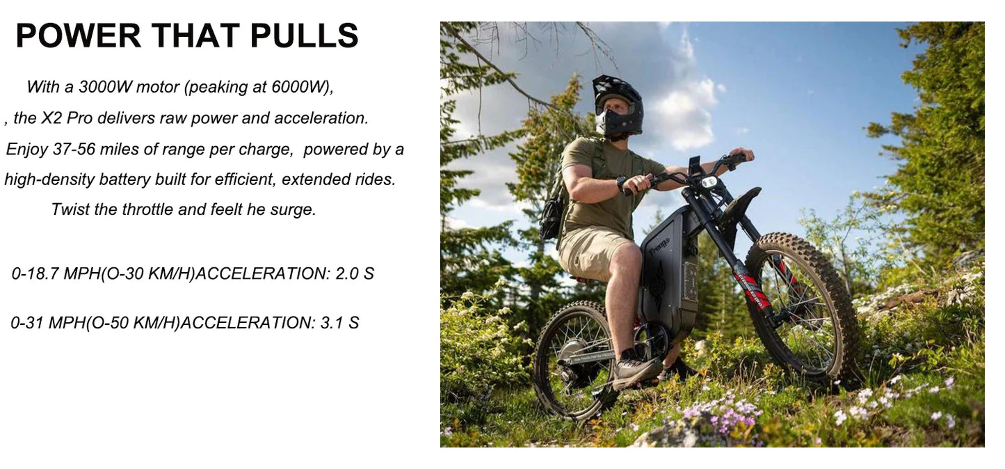 2025 Electric Dirt Bike X2 Pro Electric Motorcycle 6000W(Peak) Motor 1800wh Battery 7 Speed 50MPH Off Road Electric Bicycle