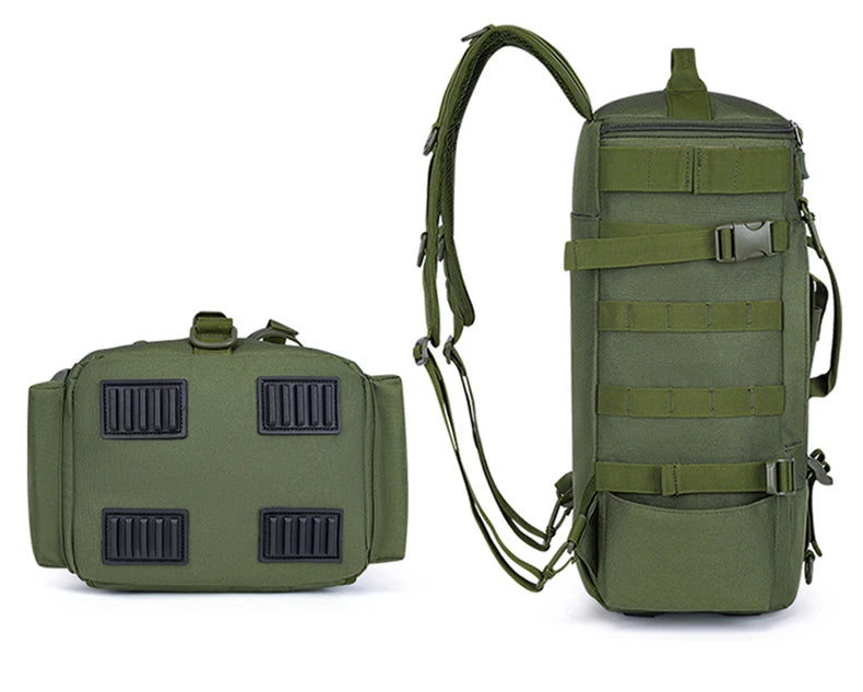 Tactical Fishing Backpack Tackle Bag with Rod Holders Fish Equipment Storage Molle Camping Hiking Outdoor Multifunctional Bag