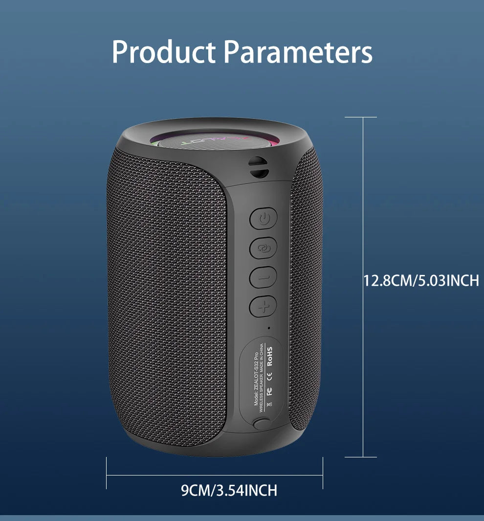 ZEALOT S32 pro Bluetooth Wireless Outdoor Portable Subwoofer Speaker Waterproof IPX6 Dual Pairing 3600mAh Wireless Speaker
