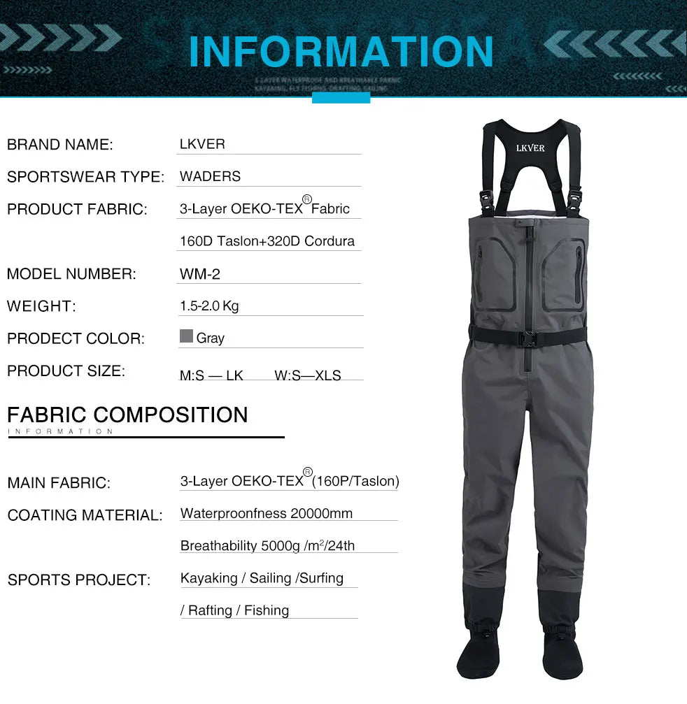 High Quality Men's Fishing  Waders Waterproof Breathable One-piece Pants With Neoprene Socks