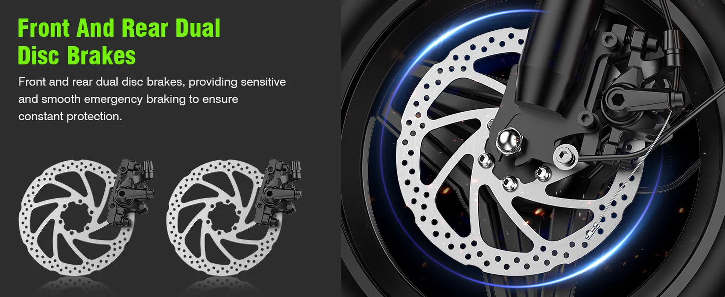 Adult Electric Bike, 500W48V15AH, 30MPH 14 inch Electric Bike, 500lbs Load-bearing with Multiple Shock Absorbers, with Basket