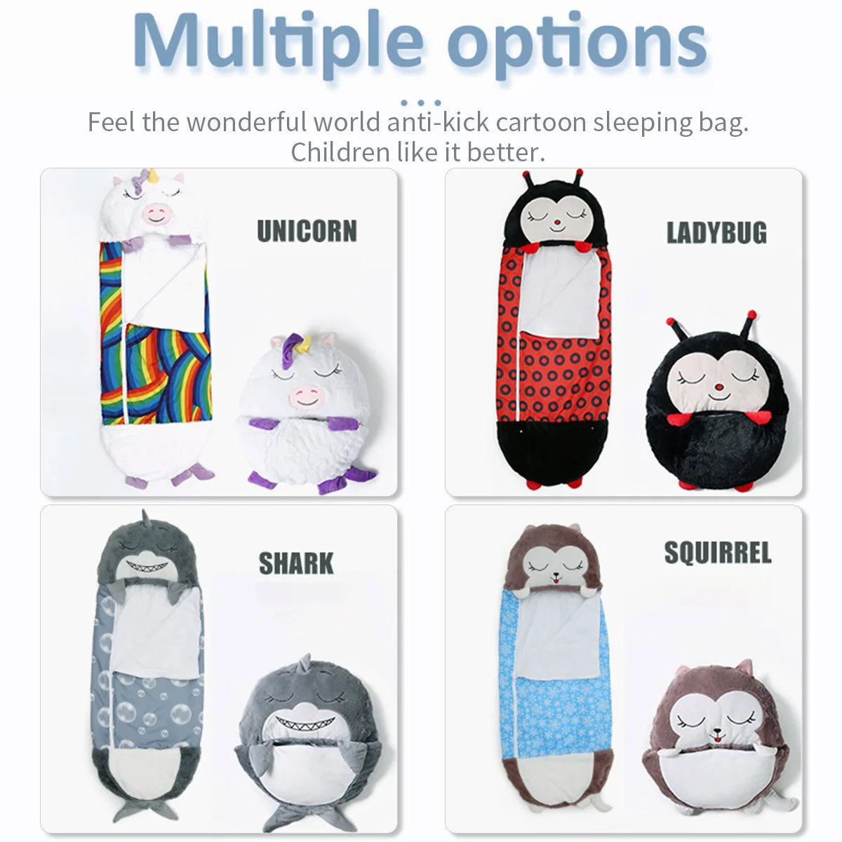 Children's Cartoon Sleeping Bag with Pillow for Birthday Gift Kids Comfy Plush Warm Sleepy Sack Animal Boys Girls Soft Sleepsack
