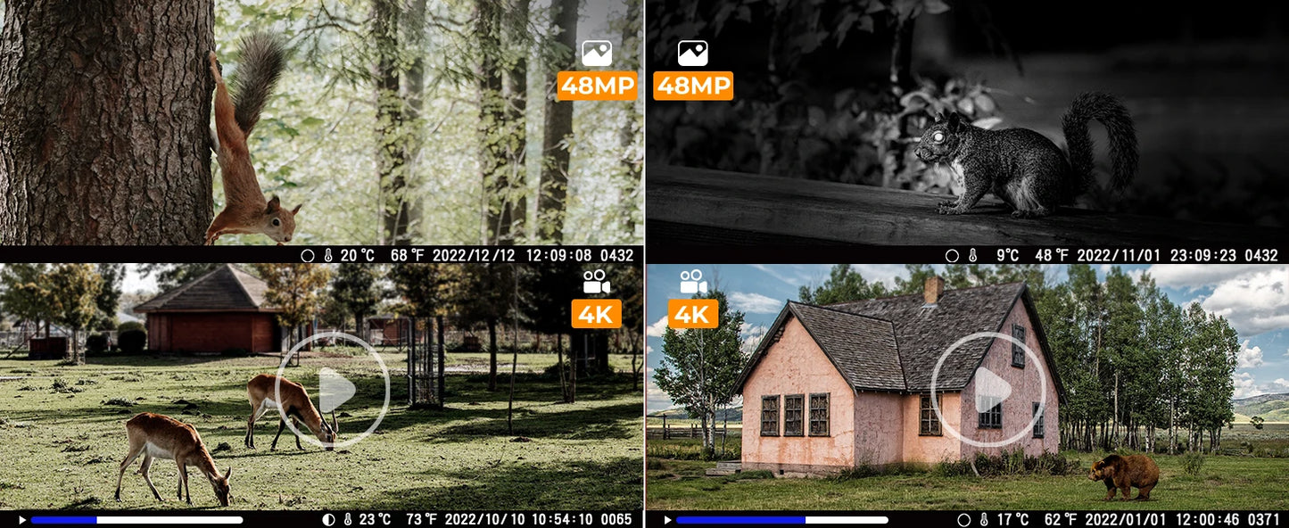 4K WiFi Trail Camera 48MP Game Camera with 0.2s Trigger 120° Detection Starlight Night Vision IP66 Waterproof Cameras For Travel
