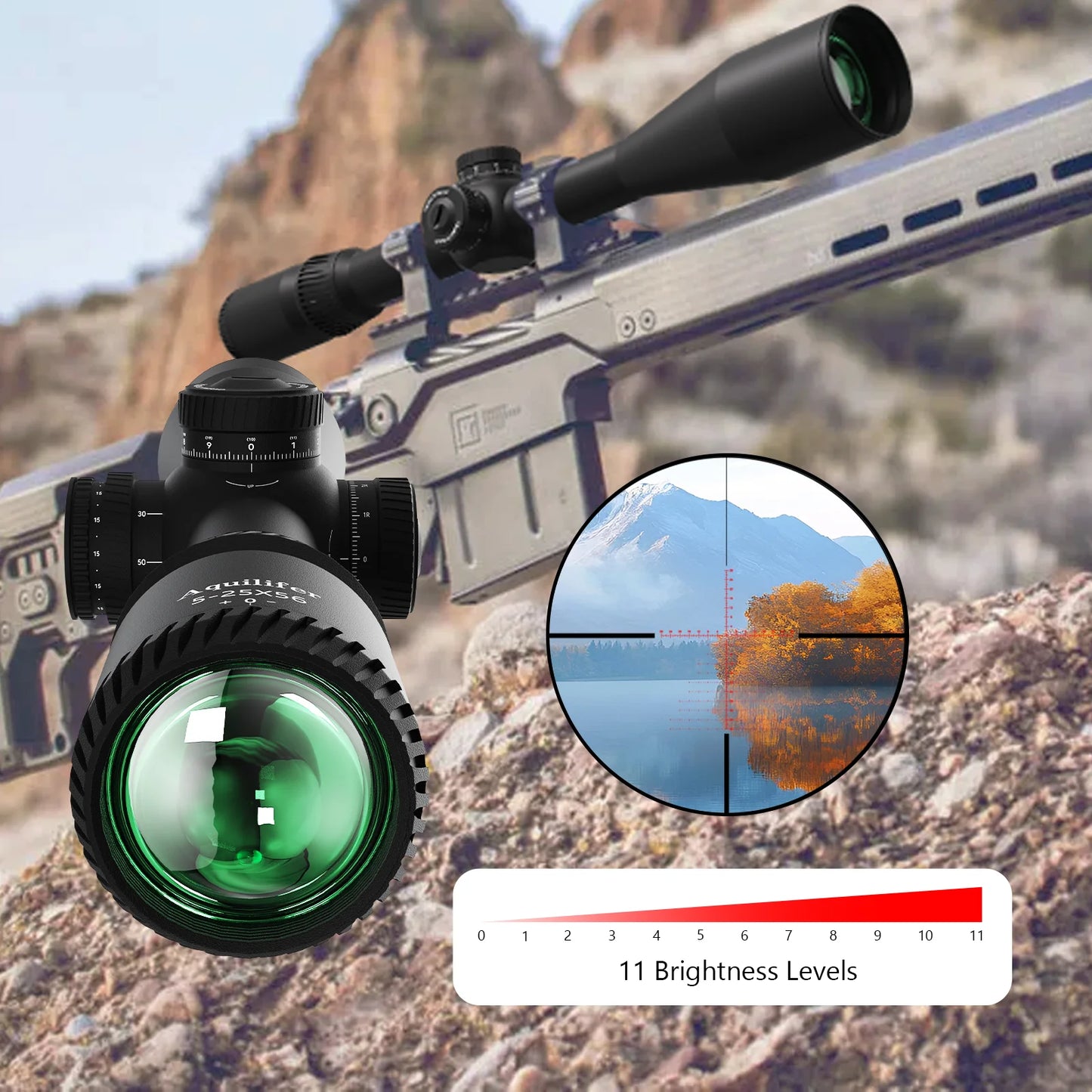 Aquilifer 5-25x56 FFP Rifle Scope Long-Range Sniper Hunting Military Optical 11 Level Illumination Gun Accessories